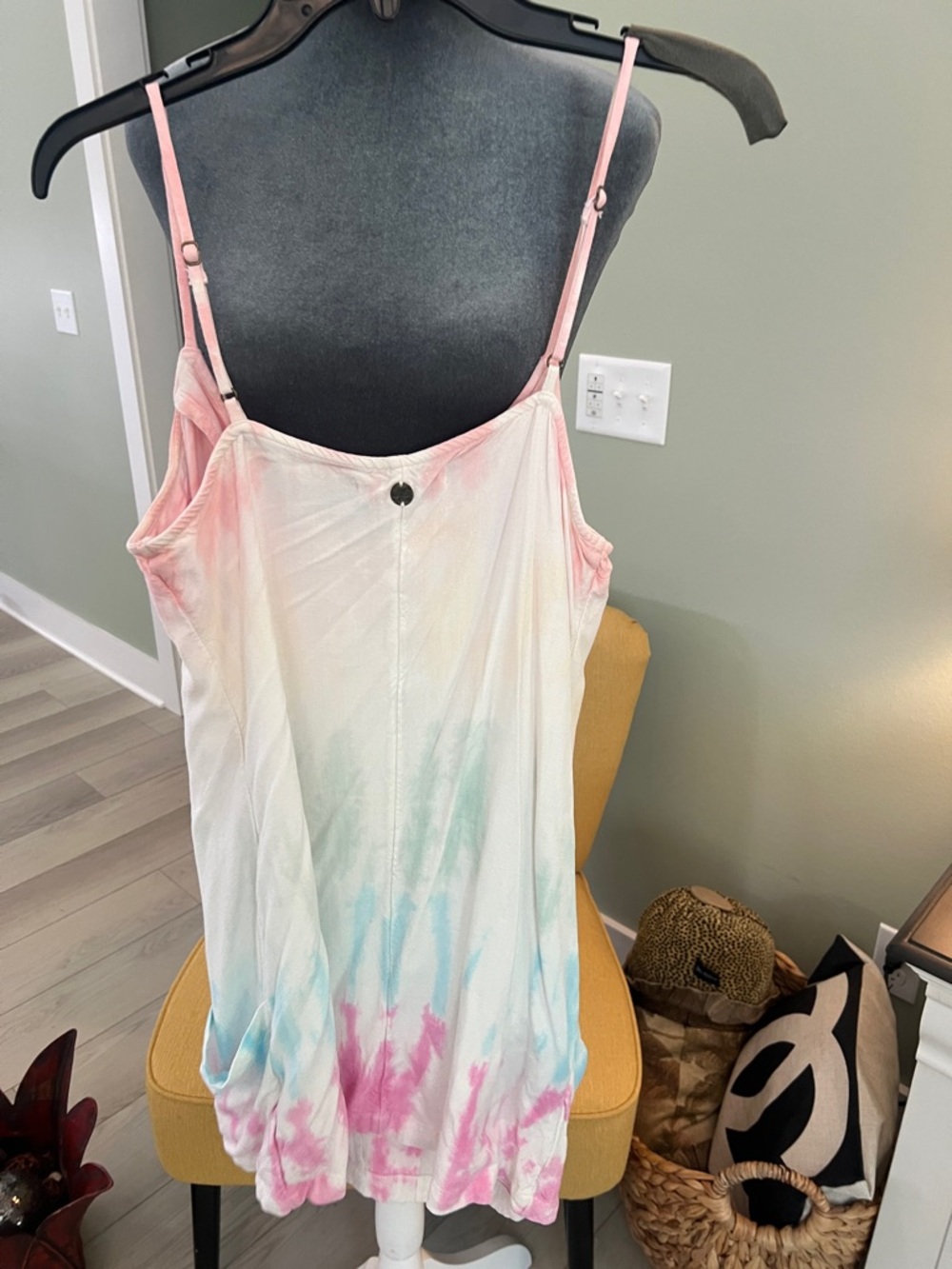 Rip Curl Pastel Tie-Dye Button-Front Spaghetti Strap Coverup - Pink/White/Blue - Picture 3 of 7